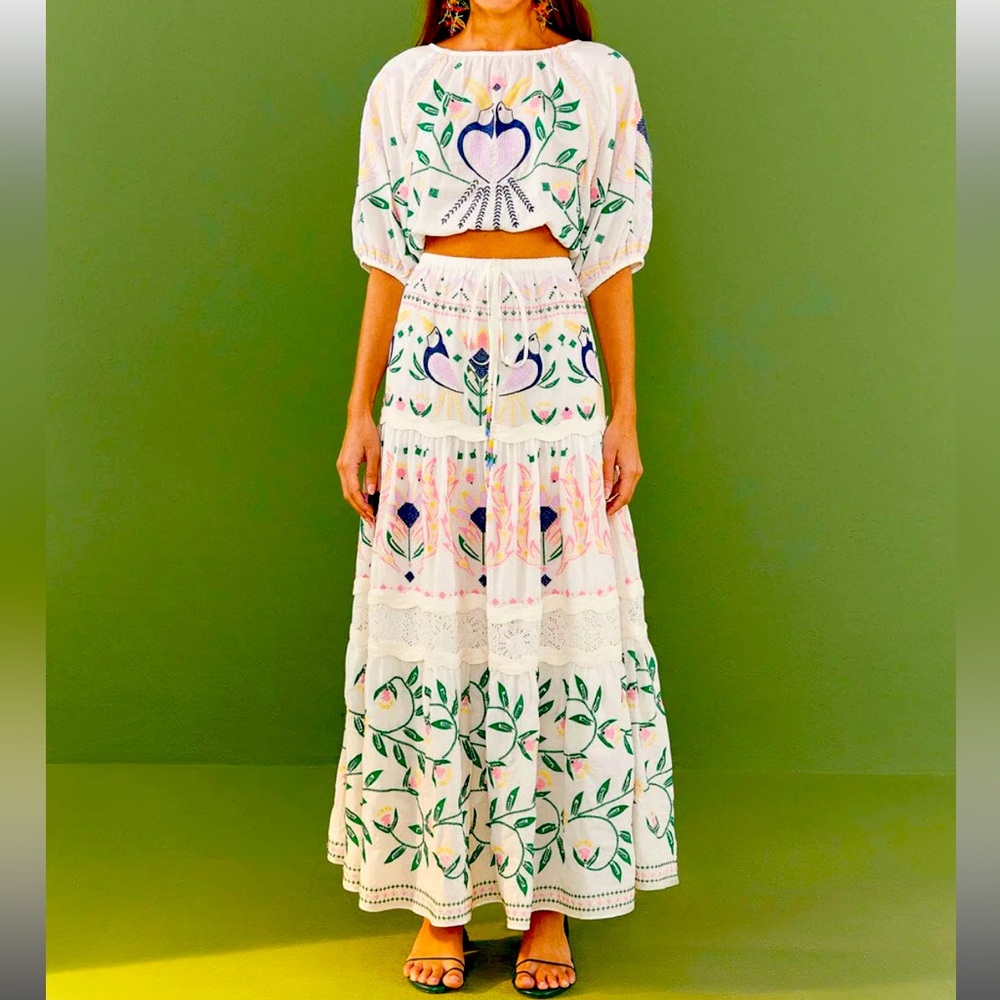 FARM Rio White Maxi Skirt with Colorful Floral Embroidery - Picture 2 of 9